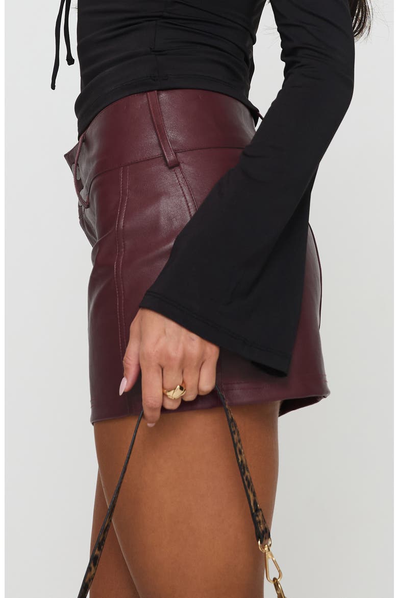 Magee Faux Leather Miniskirt, Alternate, color, BURGUNDY