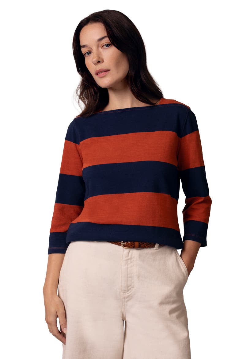 Shoulder Insert Square Neck Top, Main, color, Burnt Henna / Dark Navy