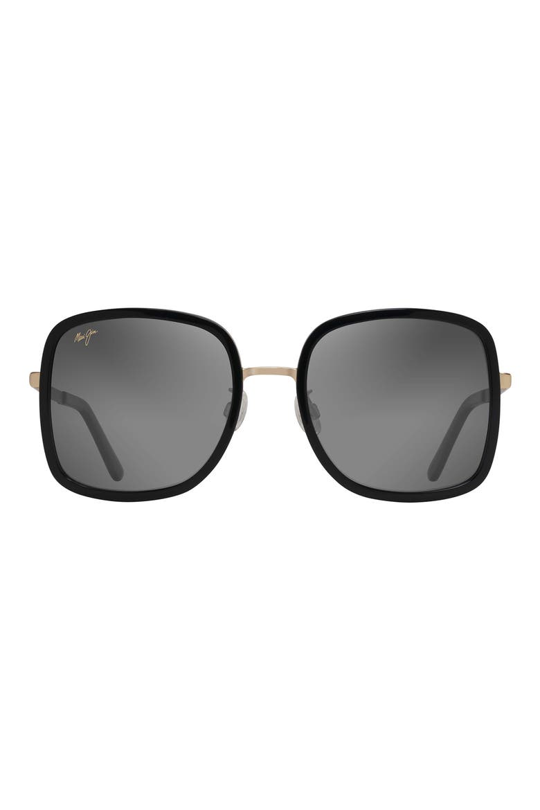 Pua 55mm Polarized Square Sunglasses, Main, color, BLACK GLOSS WITH SHINY GOLD