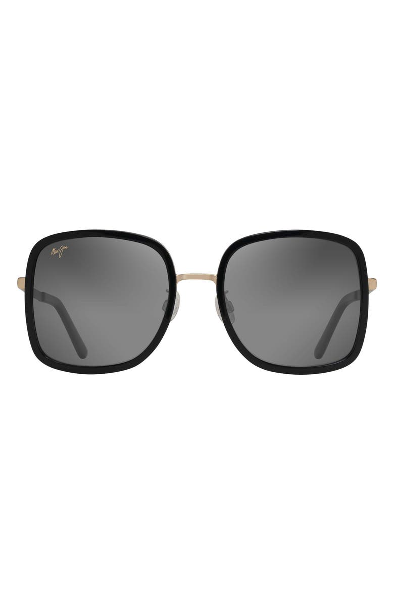 Maui Jim Pua 55mm Polarized Square Sunglasses, Main, color, Black Gloss With Shiny Gold