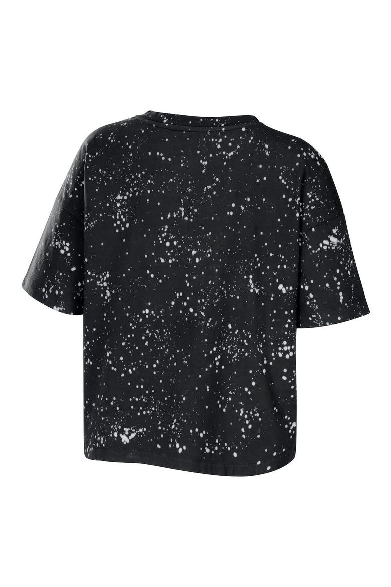 Women's WEAR by Erin Andrews Black Purdue Boilermakers Bleach Wash Splatter Cropped Notch Neck T-Shirt, Alternate, color, Black
