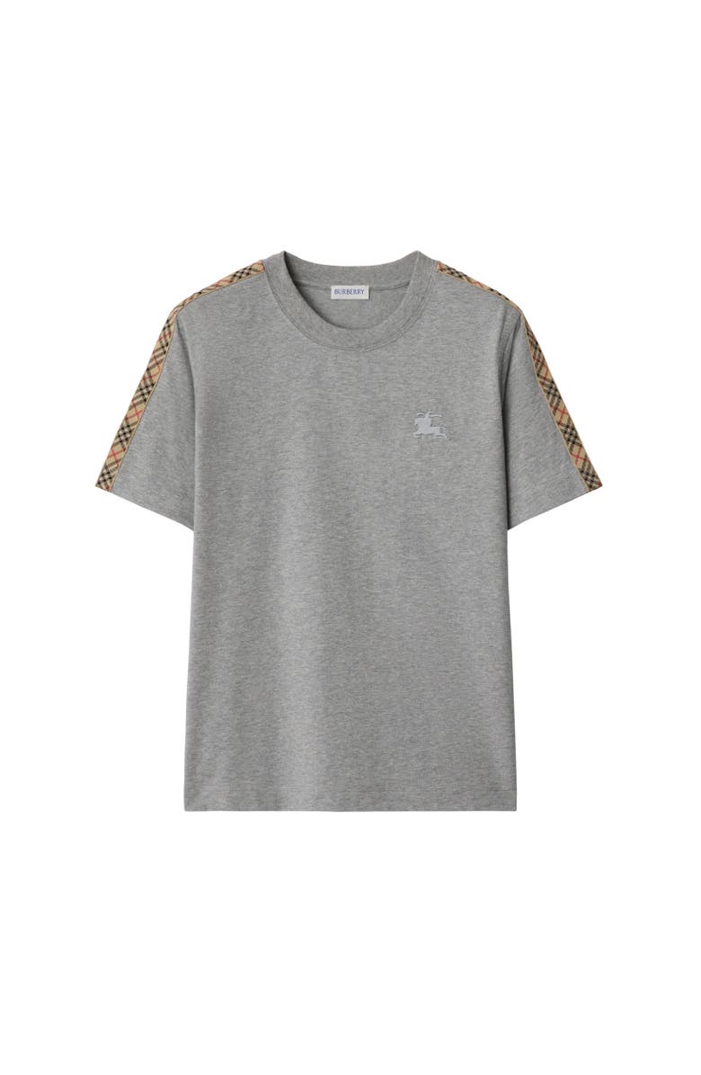 Burberry Check Trim Cotton T-shirt, Alternate, color, Pale Grey Melange