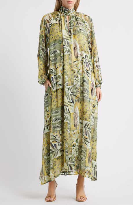 MELLODAY Botanical Tie-Neck Maxi Dress