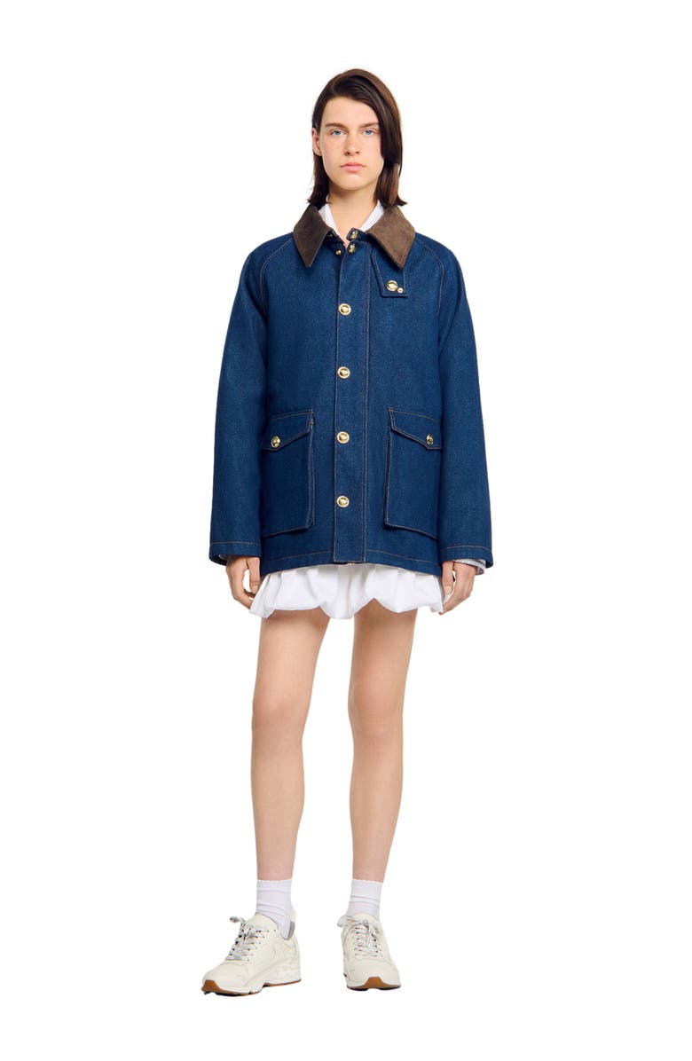 SANDRO Denim workwear jacket, Alternate, color, Blue Jean