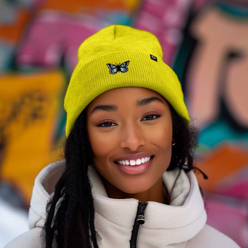 Dalix Butterfly Beanie In Neon Yellow