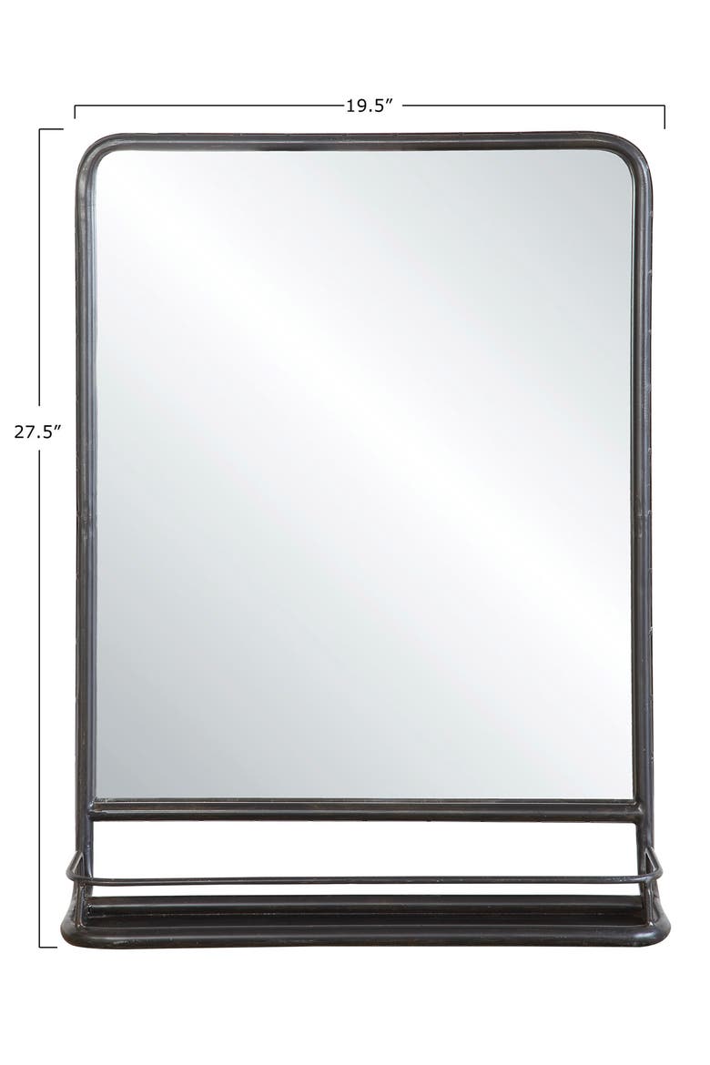 Metal Framed Rectangle Wall Mirror with Shelf, Black, Alternate, color, Black