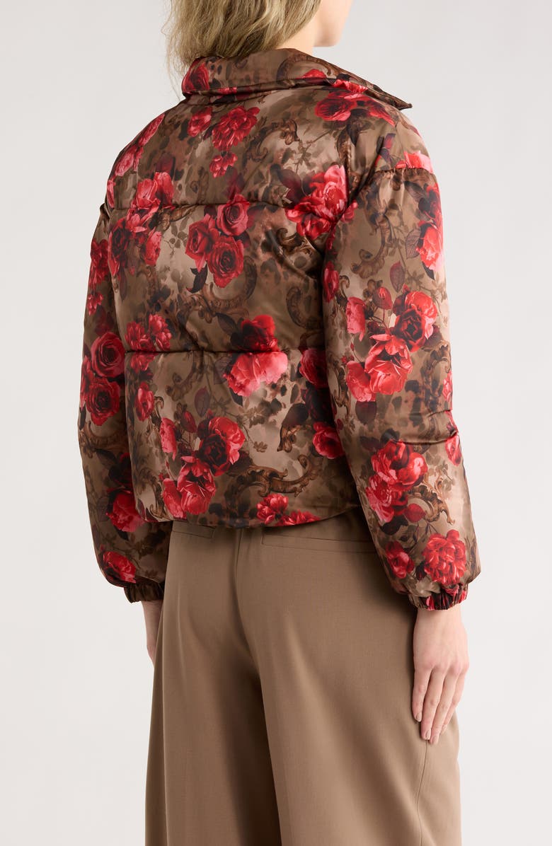 L'AGENCE Jessi Crop Puffer Jacket, Alternate, color, Army/ Pink Floral Cheetah