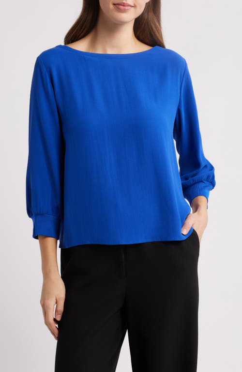 Eileen Fisher Bateau Neck Silk Top In Lapis