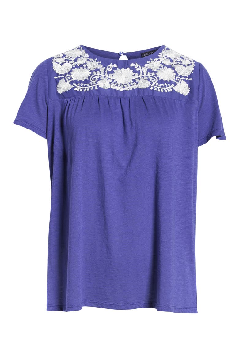 Gibson x Hi Sugarplum! Savannah Embroidered Yoke Tee (Nordstrom Exclusive), Alternate, color, SANTORINI BLUE WHITE