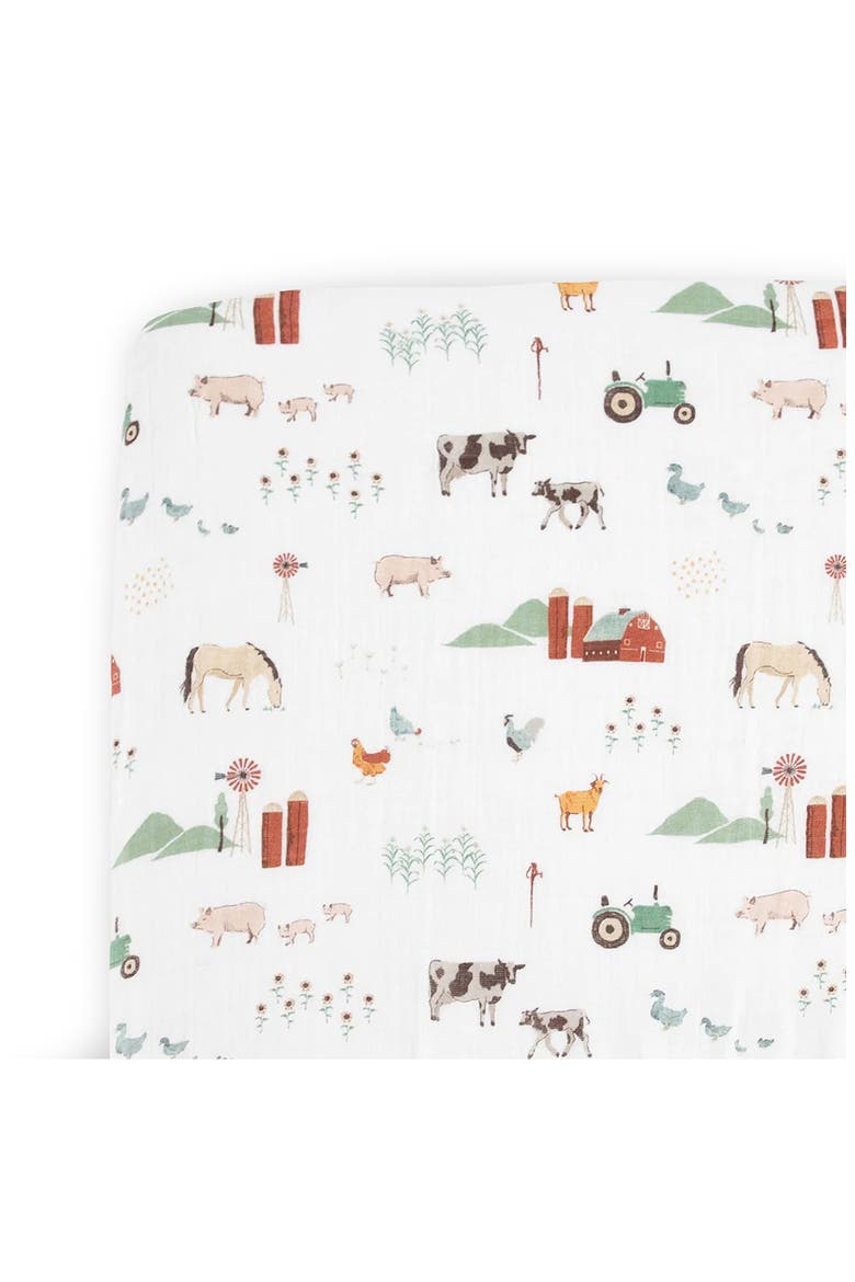 Cotton Muslin Crib Sheet, Alternate, color, FARMYARD