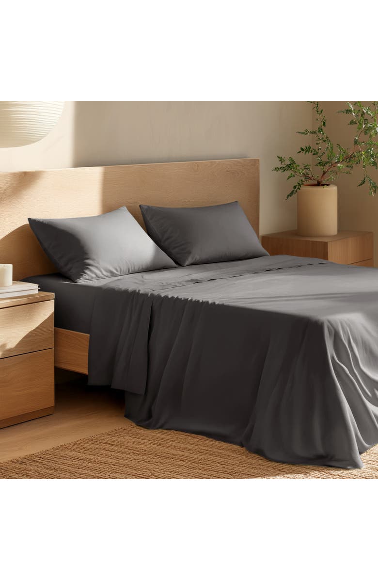 Bare Home 100% Organic Cotton Percale Cooling Sheet Set - Split King, Alternate, color, Grey