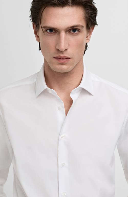 Mango Slim Fit Cotton Herringbone Suit Button-up Shirt In White