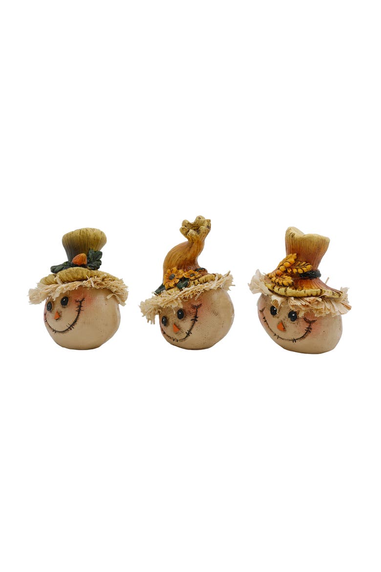 Set of 3 Resin Scarecrow Head Figurines, Alternate, color, Multicolored