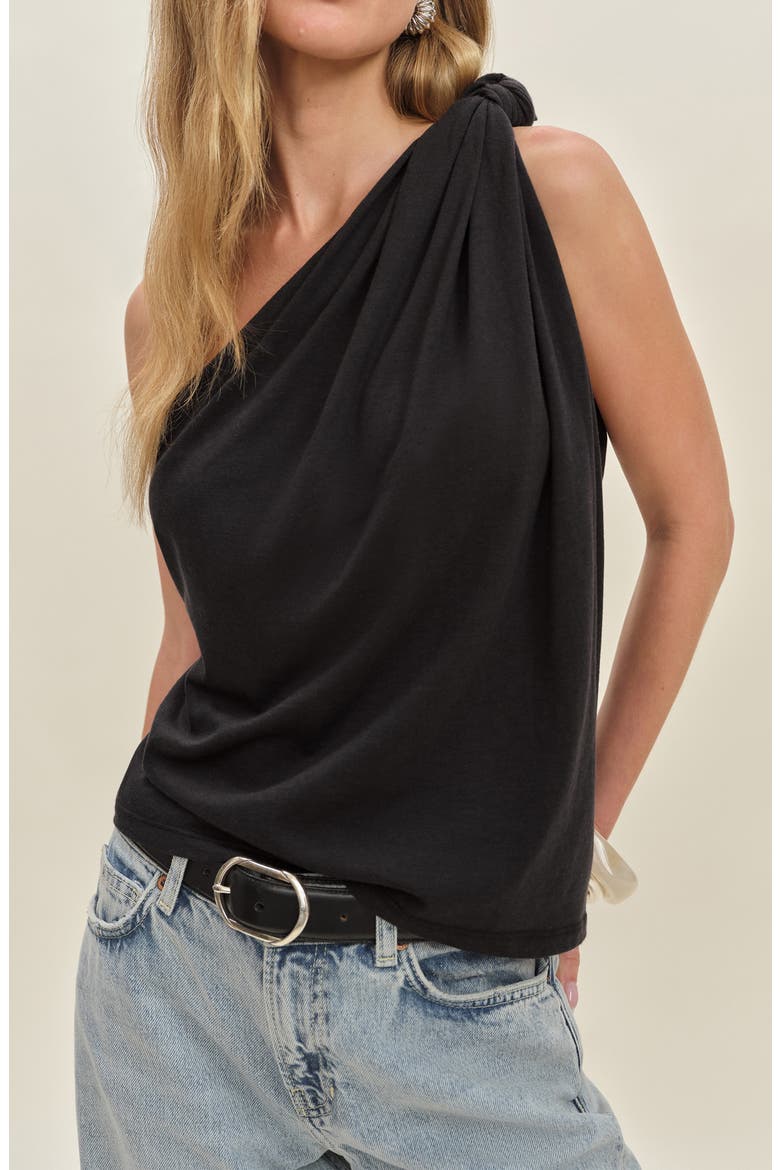 Harvey Knotted One-Shoulder Knit Top, Main, color, BLACK