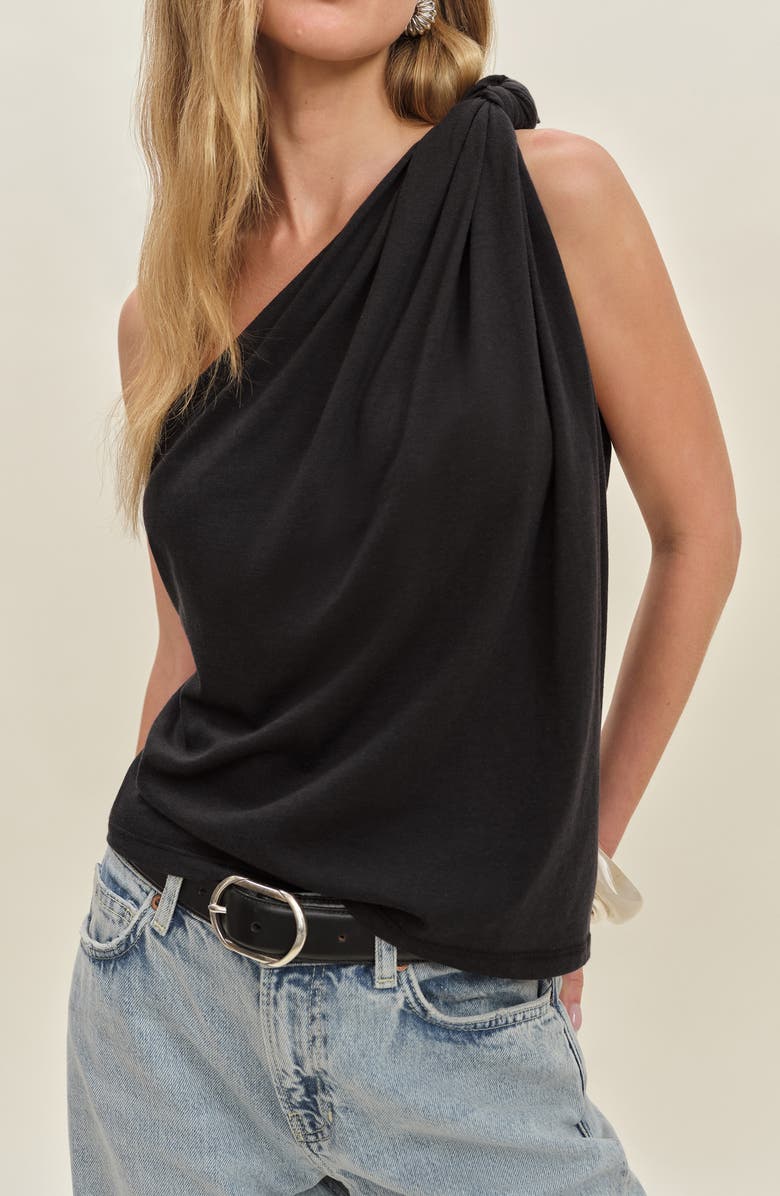 Reformation Harvey Knotted One-Shoulder Knit Top, Main, color, Black