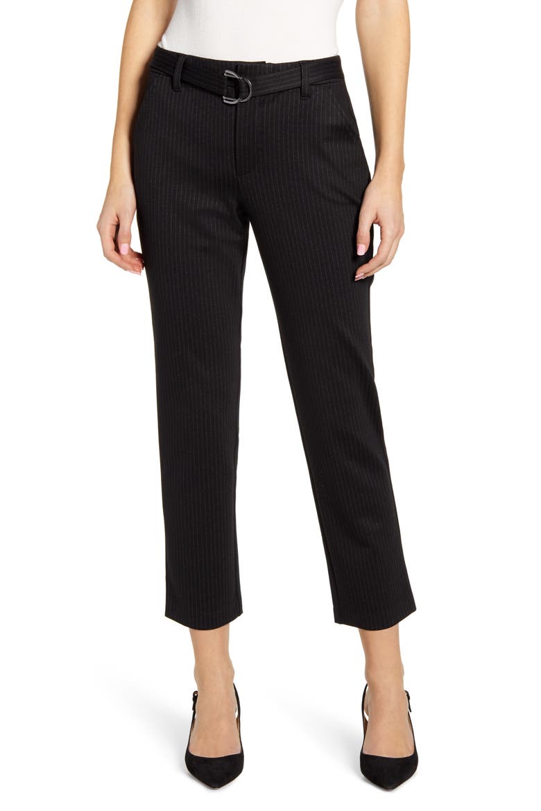 Ab-Solution High Waist Pinstripe Ponte Trousers (Nordstrom Exclusive), Main, color, BKW - BLACK/WHITE