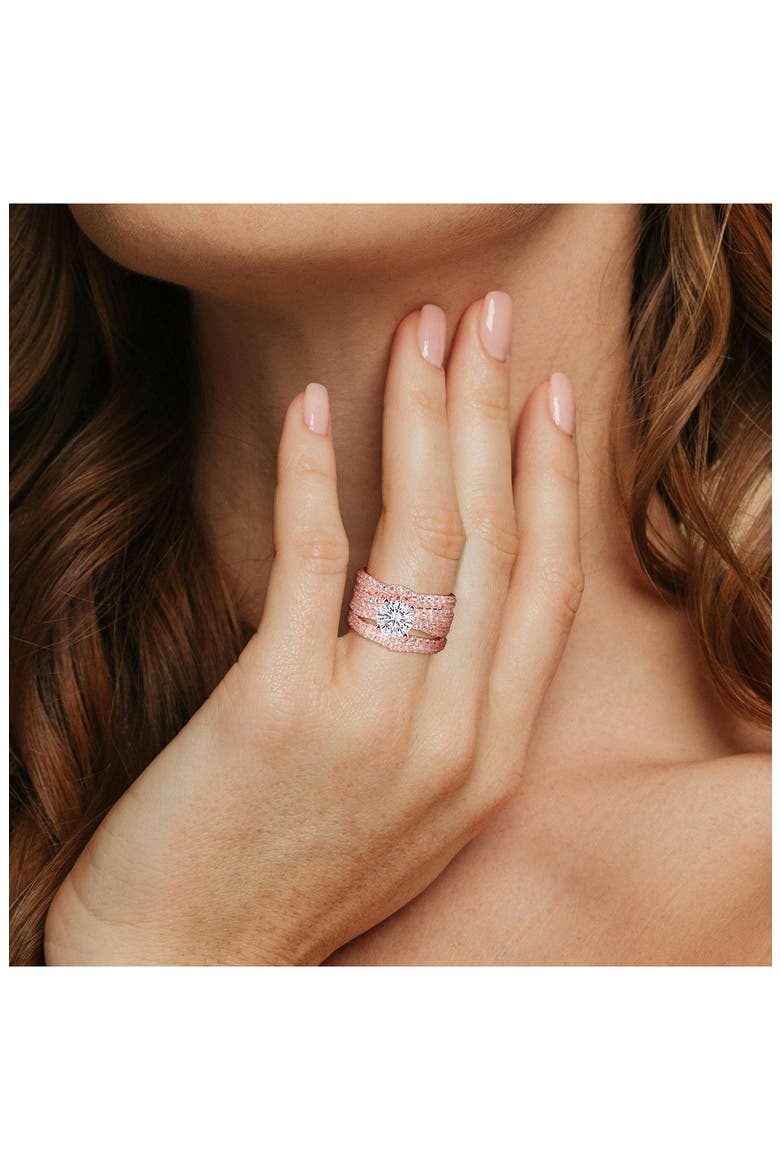 Set of 3 Lab Grown White Sapphire Rings, Alternate, color, WHITE/ ROSE GOLD