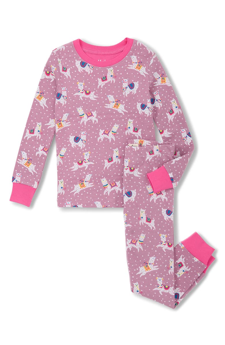 Hatley Kids' Dancing Alpacas Fitted Two-Piece Pajamas, Main, color, Mauve Orchid