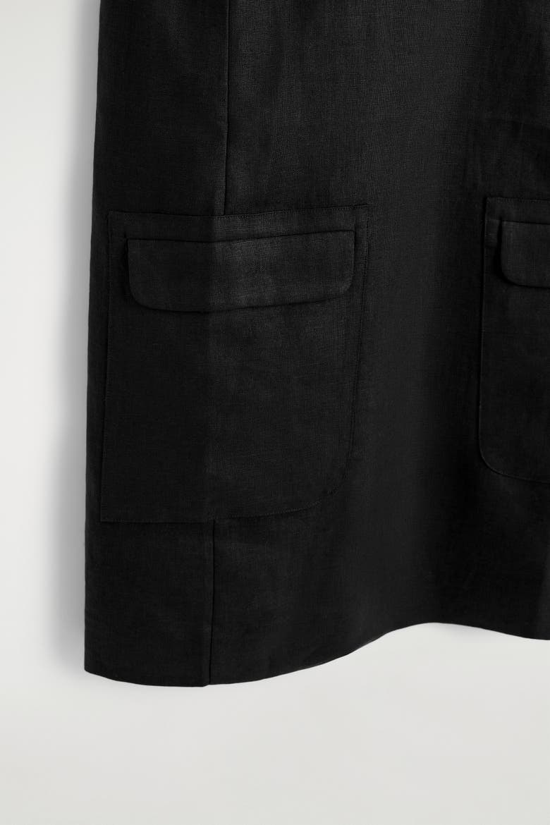 Linen Mini Shift Dress, Alternate, color, BLACK