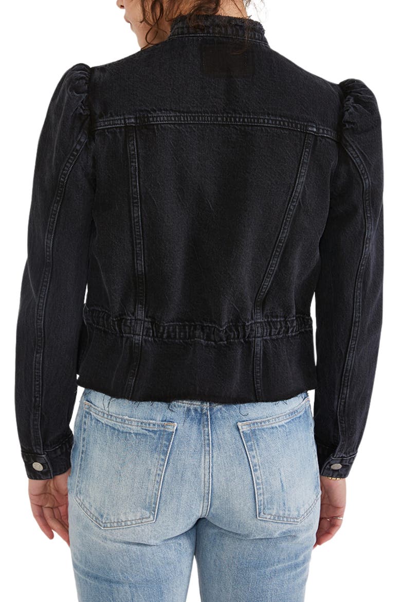 Remi Reconstructed Puff Sleeve Raw Hem Denim Jacket, Alternate, color, BLACK ROCK