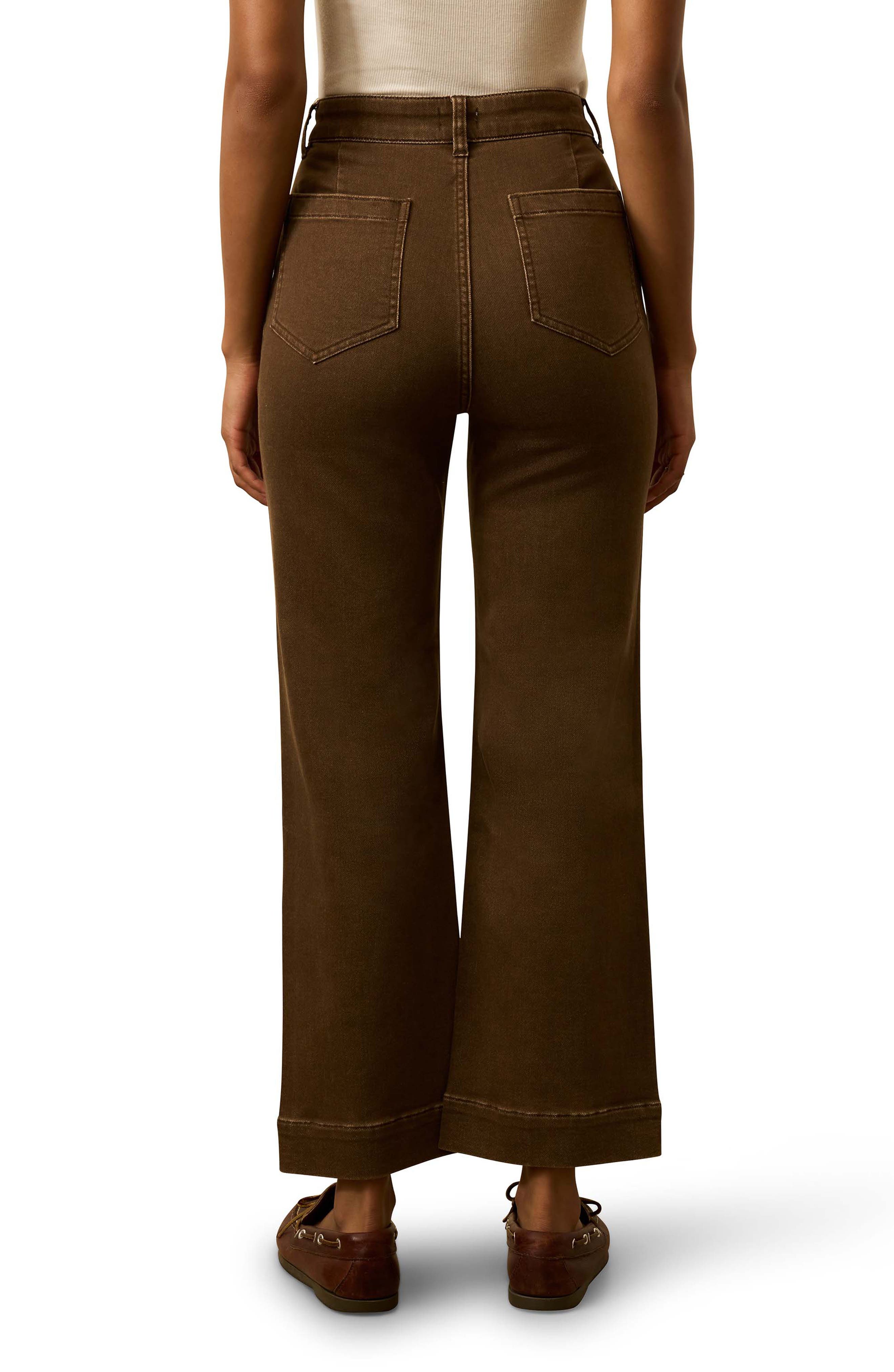 Patch Pocket High Waist Ankle Wide Leg Stretch Terry Pants - image 4