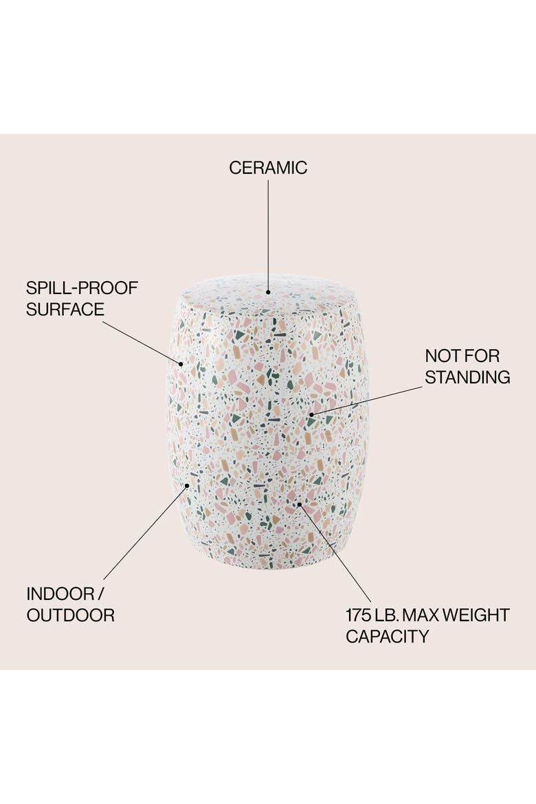 Chiara Traditional Floral Chinoiserie Ceramic Drum Garden Stool, Pierced Indoor/Outdoor Patio Seat & Side Table, Alternate, color, White/Pink