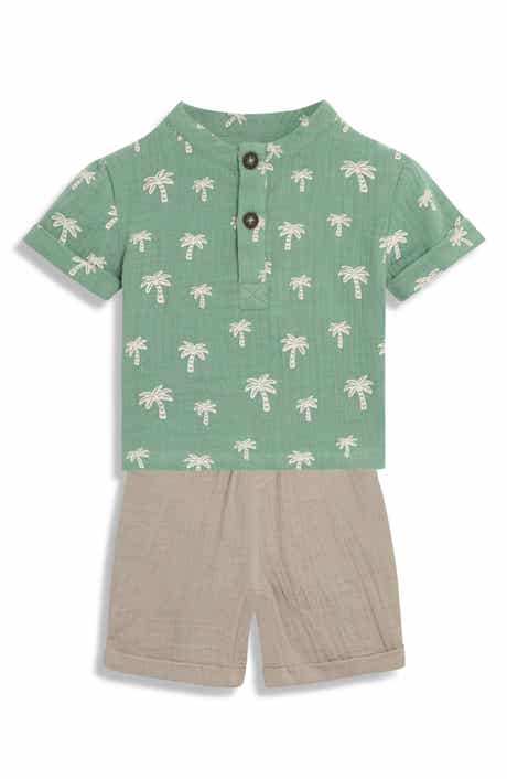 Palm Tree Cotton Gauze Henley & Shorts Set