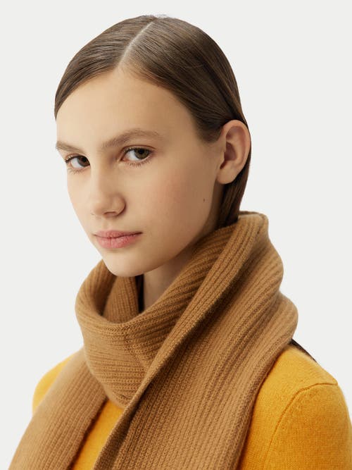 Gobi Mongolian Cashmere Fisherman Knit Scarf In Almond