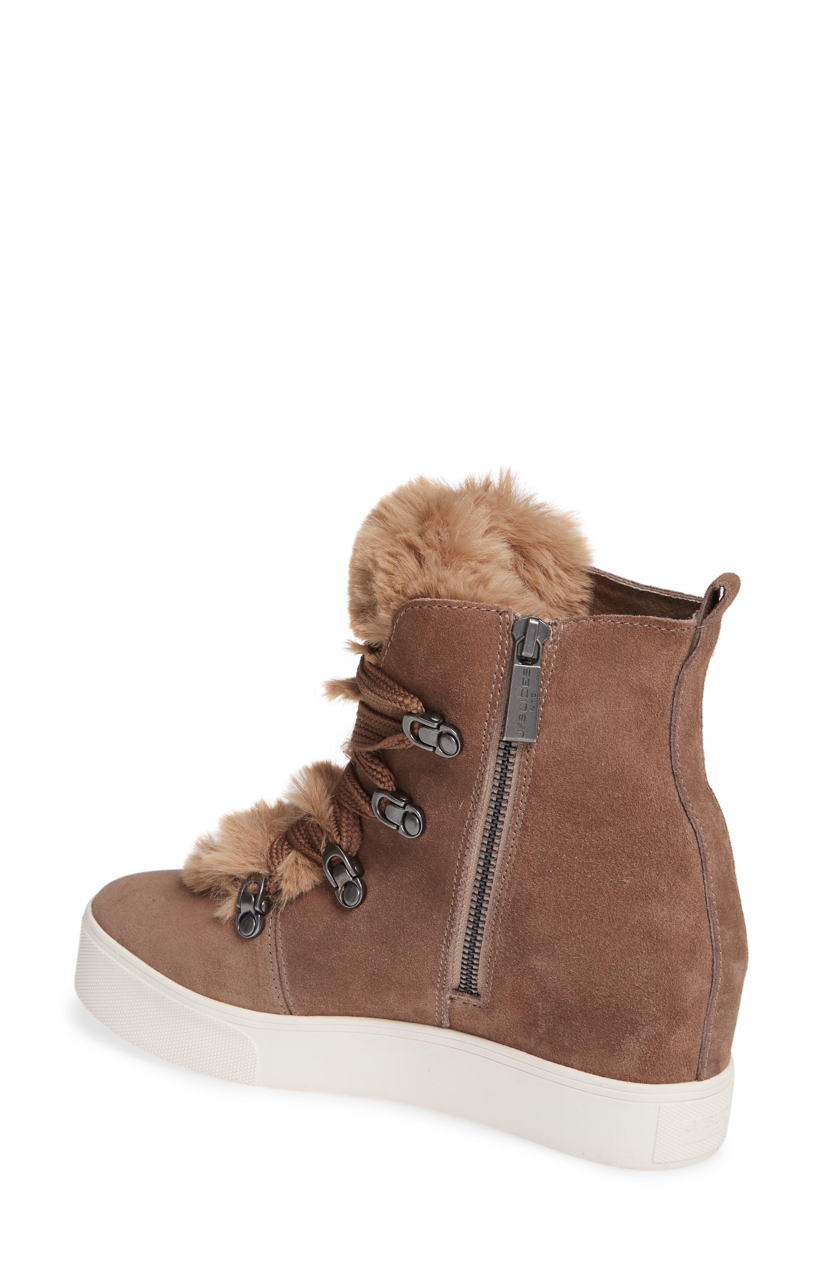 Whitney Faux Fur Trim High Top Sneaker, Alternate, color, TAUPE SUEDE