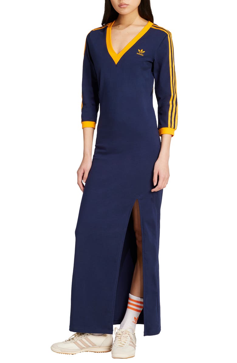 adidas Adicolor Classics 3-Stripes Maxi Dress, Main, color, Night Indigo/ Crew Orange