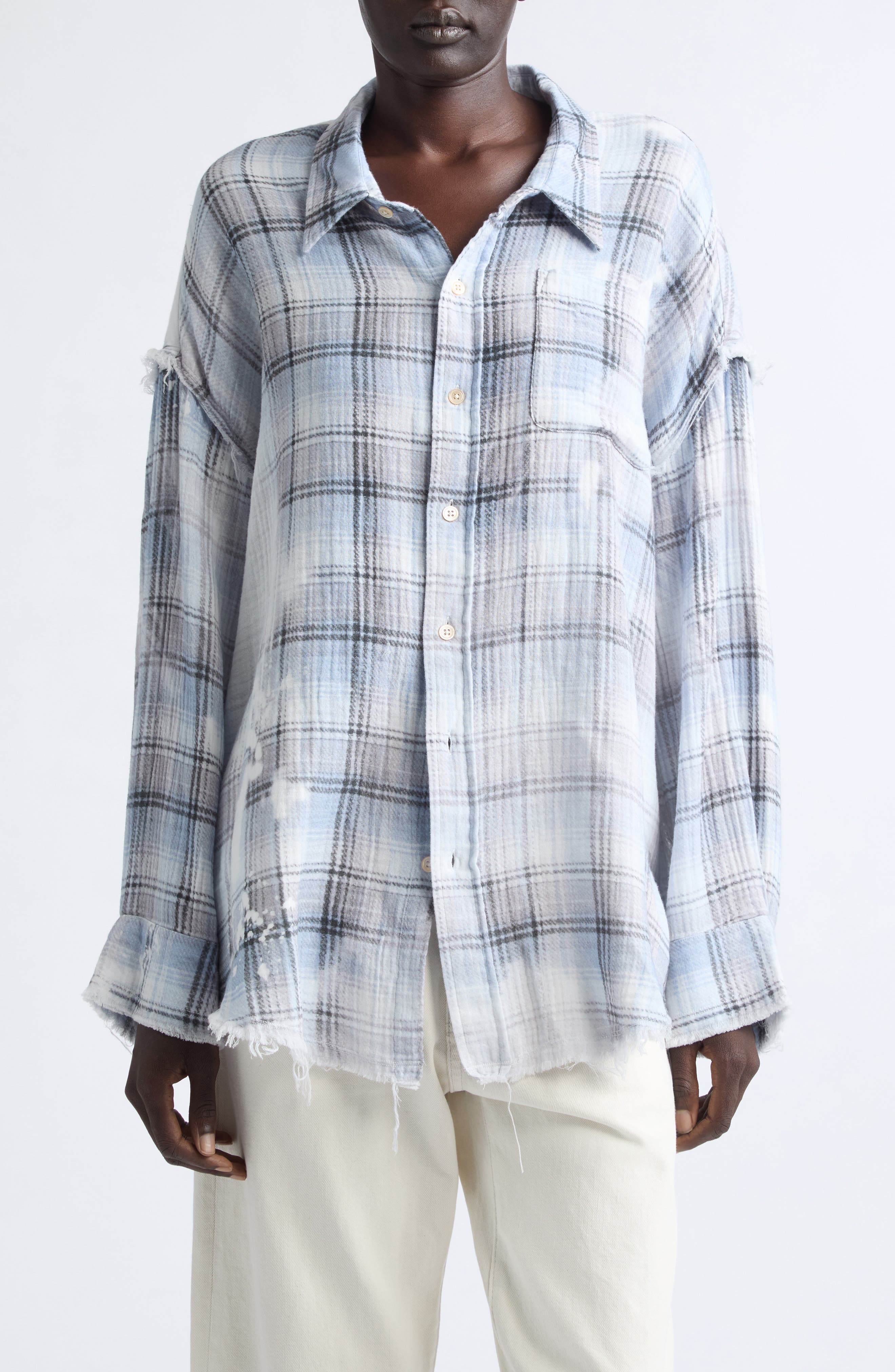 selected BLUE BLEACHED PLAID