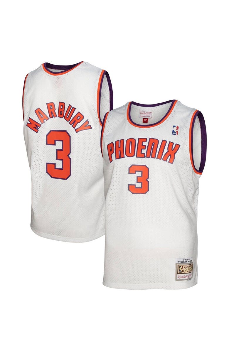 Mitchell & Ness Men's Mitchell & Ness Stephon Marbury White Phoenix Suns 2001/02 Hardwood Classics Swingman Jersey, Alternate, color, 