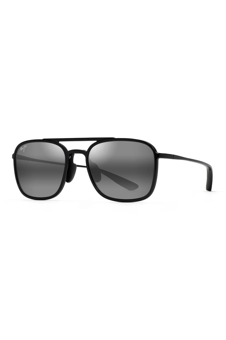 Keokea 55mm PolarizedPlus2® Aviator Sunglasses, Alternate, color, BLACK GLOSS/ NEUTRAL GREY