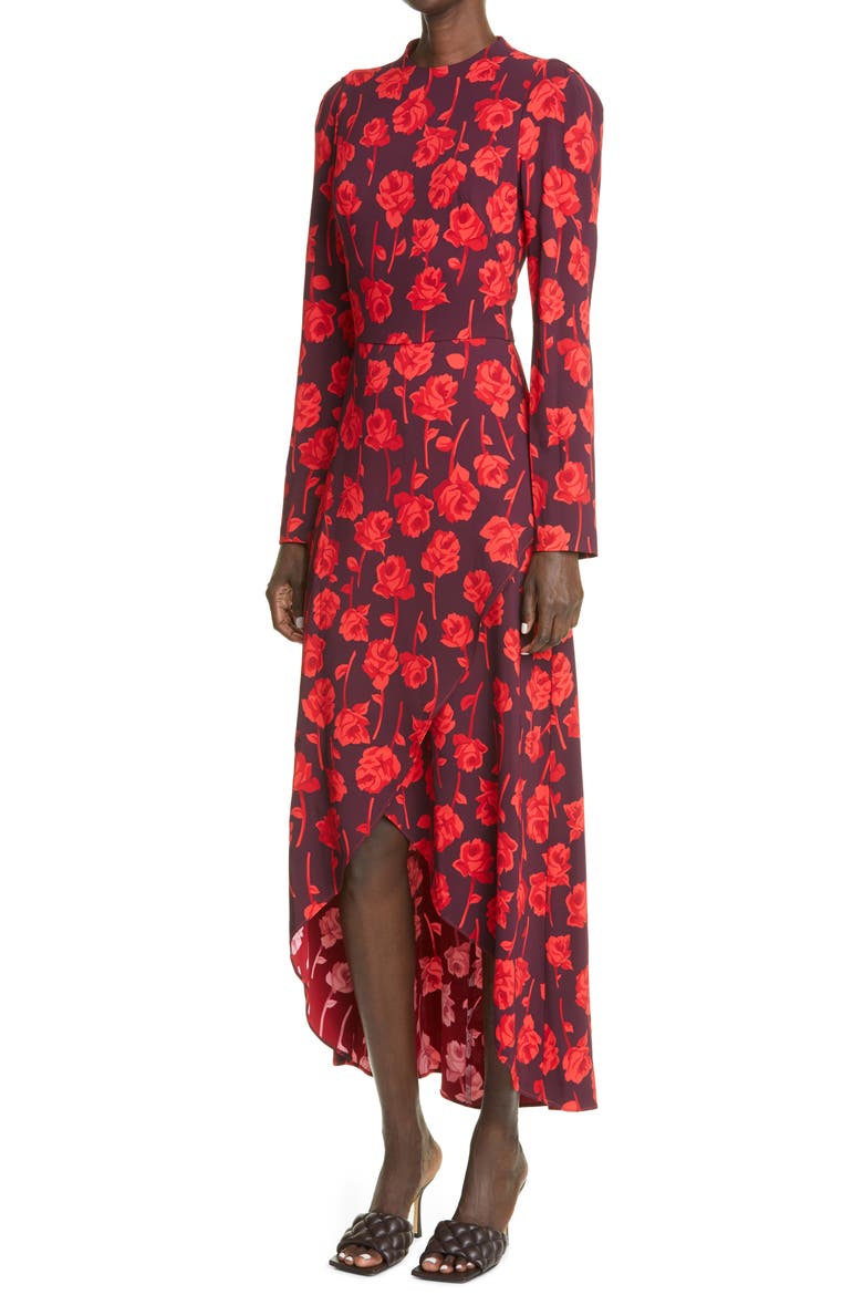 Floral Print Long Sleeve Dress, Alternate, color, AUBERGINE
