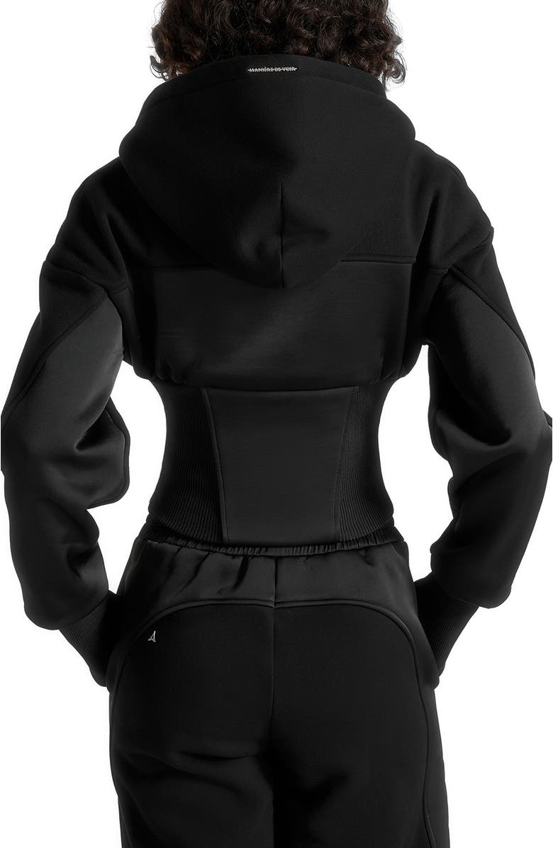 Manière De Voir Brune Corset Jersey And Satin Zip Hoodie, Alternate, color, Black