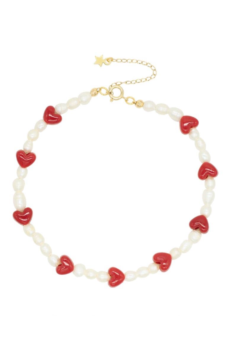 Velvet Luna Pearl Choker With Ceramic Hearts, Main, color, Red