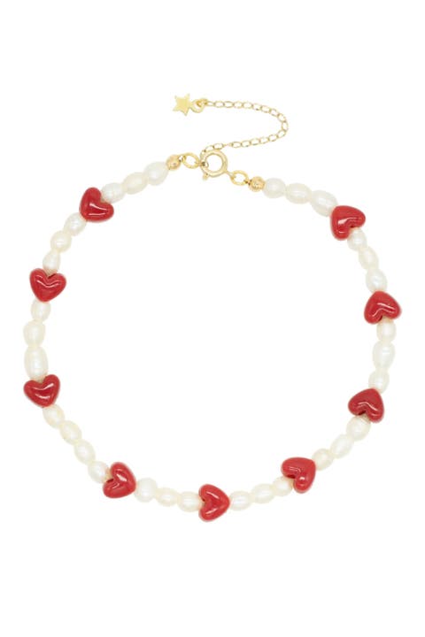 Pearl Choker With Ceramic Hearts