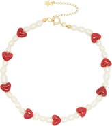Velvet Luna Pearl Choker With Ceramic Hearts