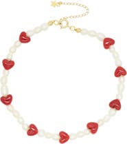 Velvet Luna Pearl Choker With Ceramic Hearts