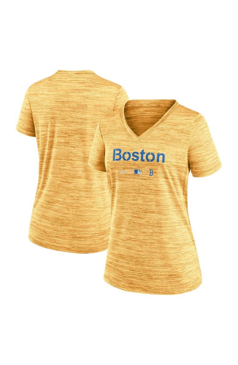 Nike Women's Nike Gold Boston Red Sox MLB City Connect Velocity Space-Dye Performance V-Neck T-Shirt, Main, color, 
