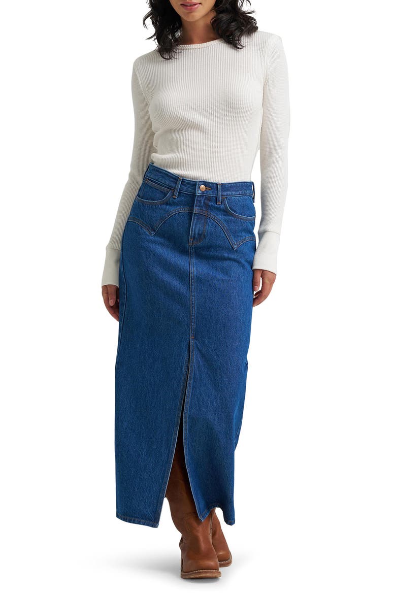 Western Seam Midi Jeans Skirt, Alternate, color, ALISON