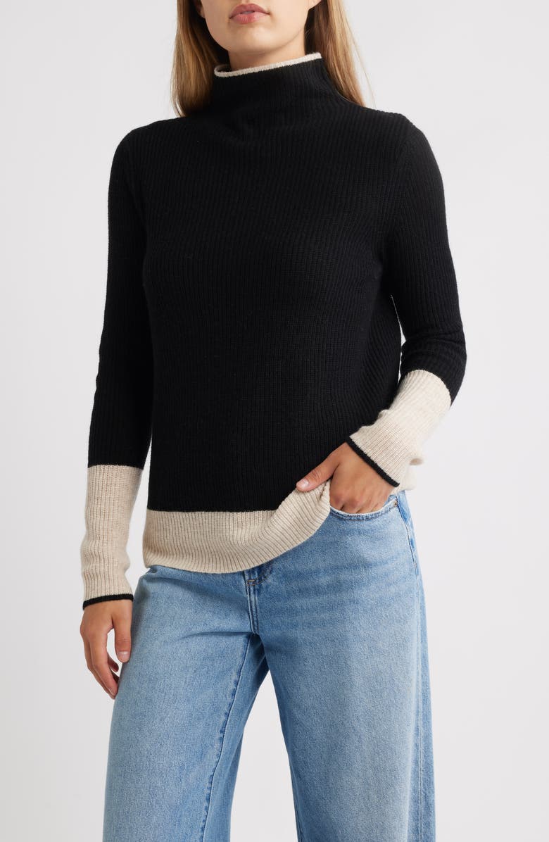 Griffen Contrast Trim Wool & Cashmere Funnel Neck Sweater, Main, color, 