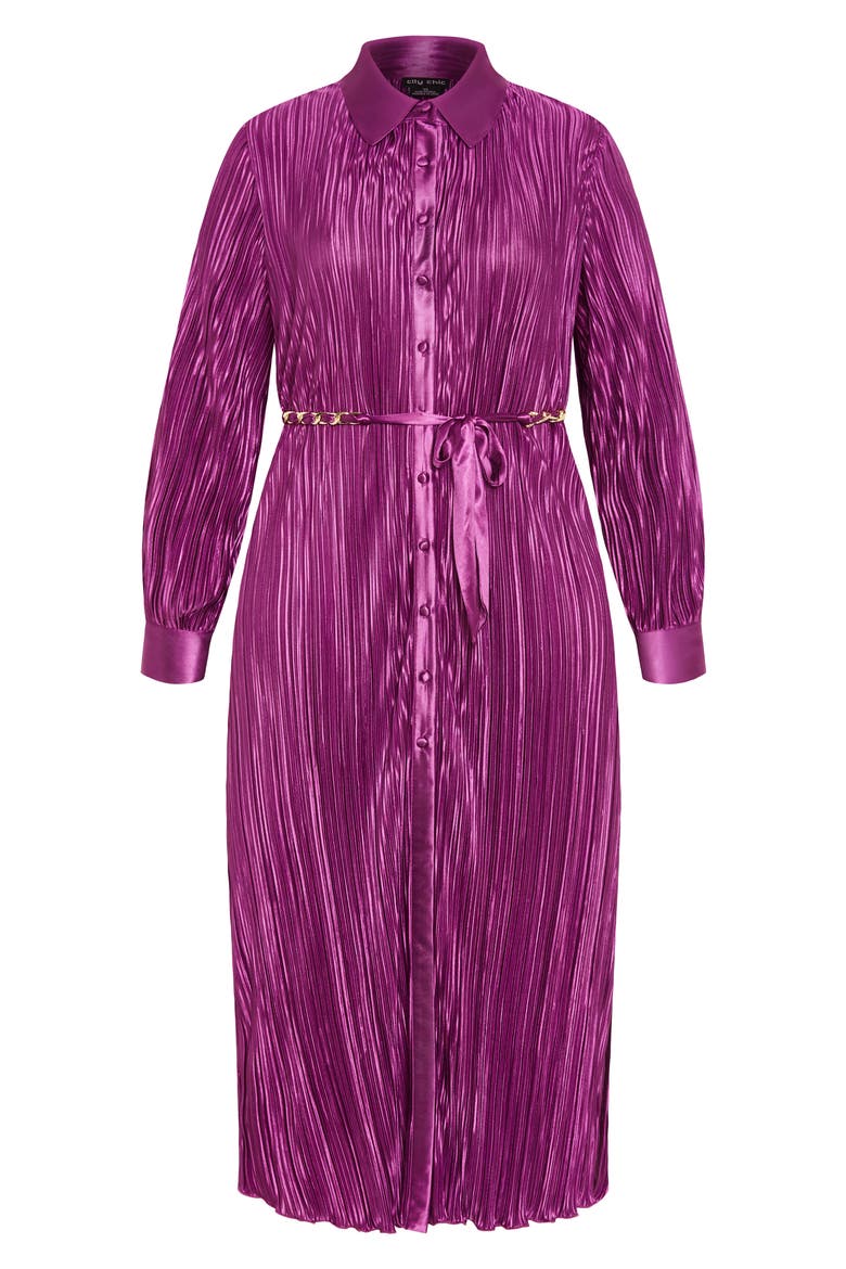 Andi Long Sleeve Plissé Maxi Shirtdress, Alternate, color, MAGENTA