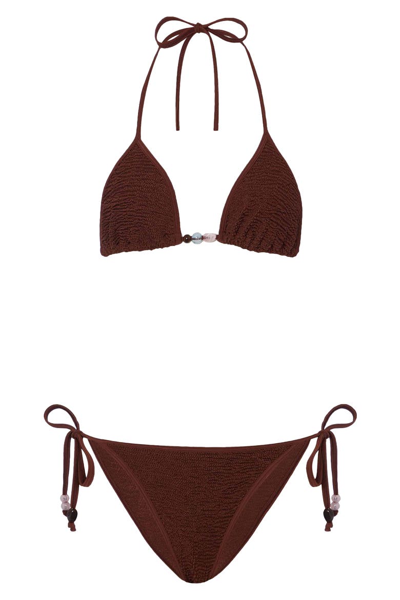Gina Beaded Tie Bikini Bottoms, Alternate, color, METALLIC CHOCOLATE