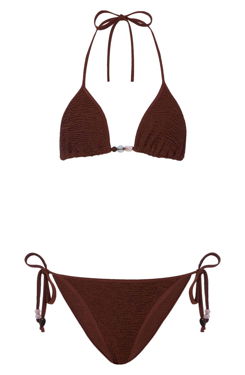 Hunza G Gina Beaded Tie Bikini Bottoms, Alternate, color, Metallic Chocolate