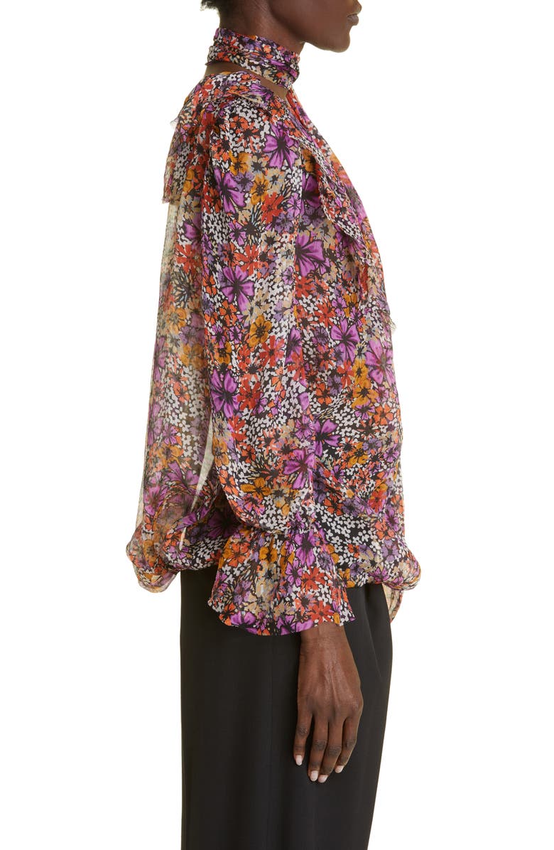 Dries Van Noten Contera Floral Print Silk Crepe Blouse with Tie, Alternate, color, 