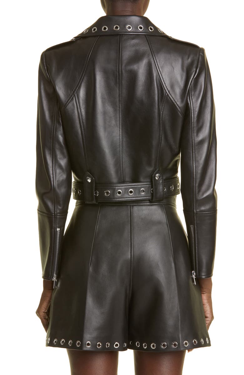 McQueen Grommet Leather Biker Jacket, Alternate, color,