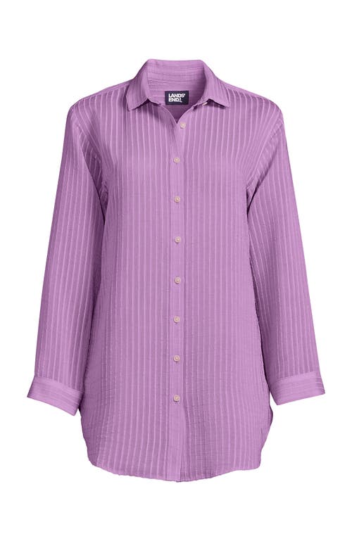 Shop Lands' End Cotton Gauze Button Down Swim Cover-up Shirt Dress In Wild Lilac