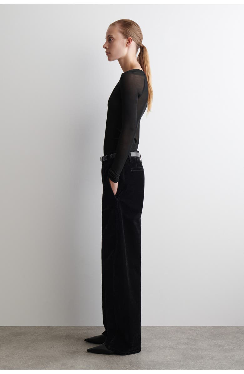 COS Flocked-Denim Barrel-Leg Pants, Alternate, color, Black