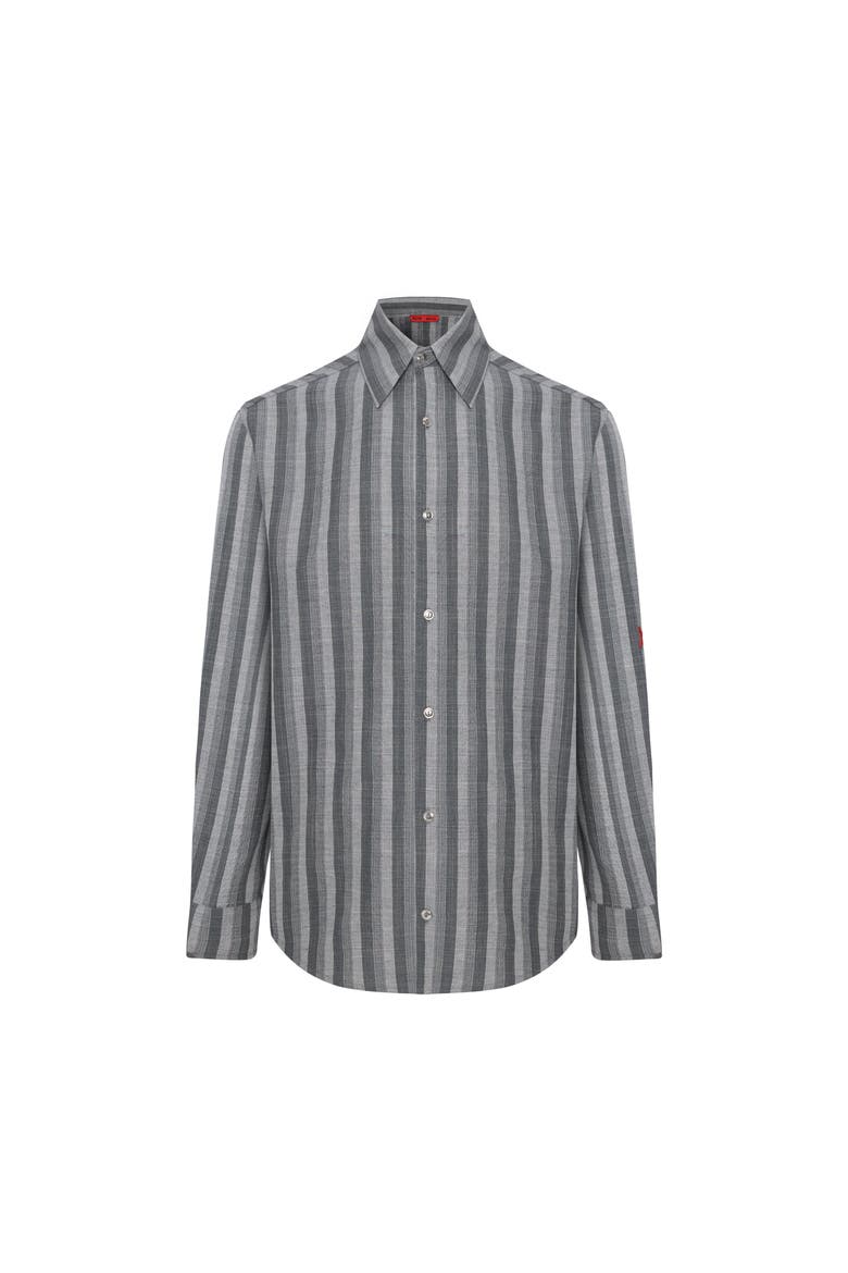 Linen & Cotton Blend Checked Woven Shirt, Main, color, grey
